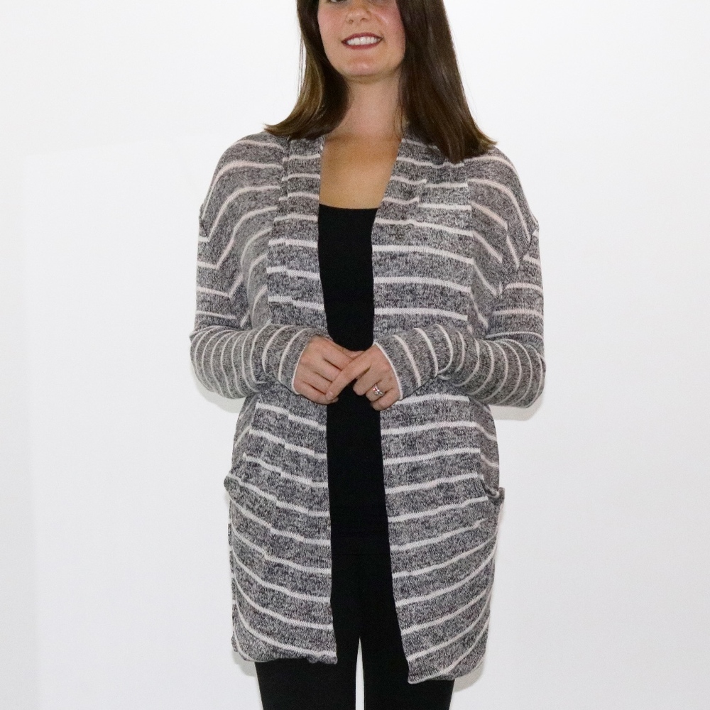 Gray Stripe Knit Cardigan